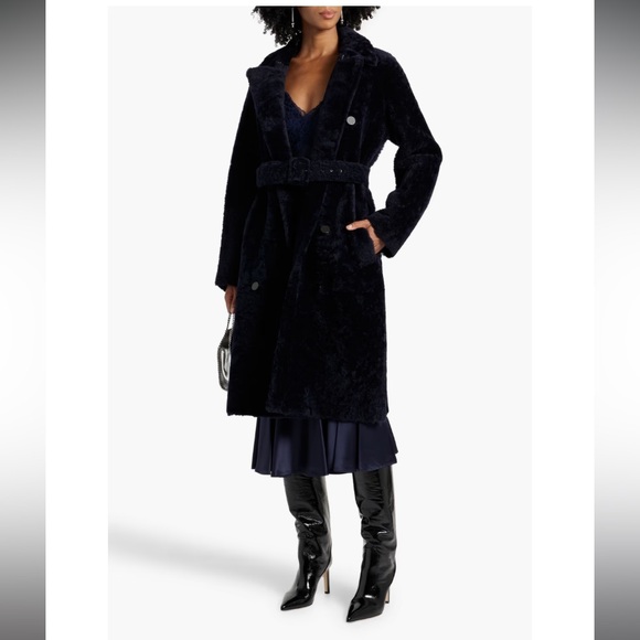 Theory lamb leather shearling fur trench coat new NWT - Picture 2 of 12